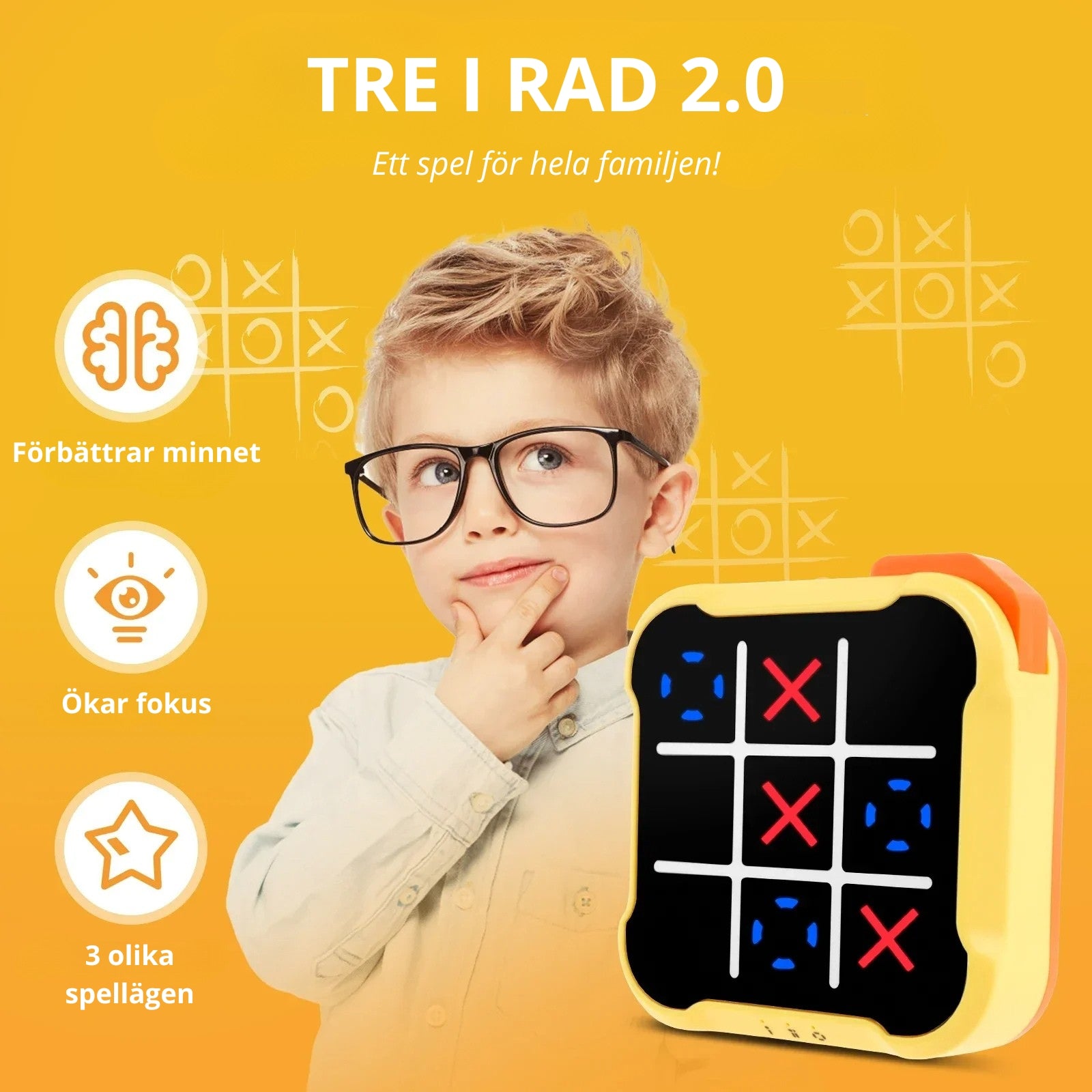 Tre i rad 2.0 - Bärbart Minnesspel för Barn och Vuxna